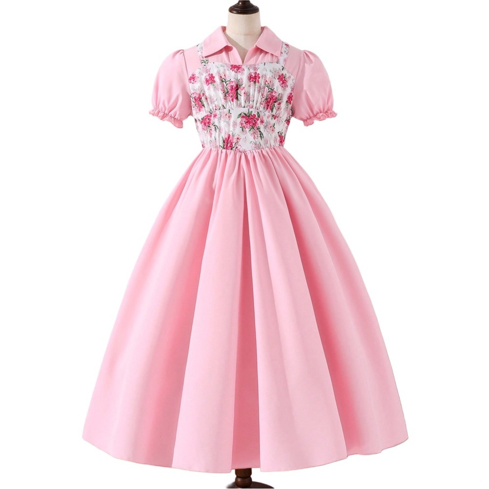 Tween Girl Summer Elegant And Charming Floral Printed 2 In 1 Dress